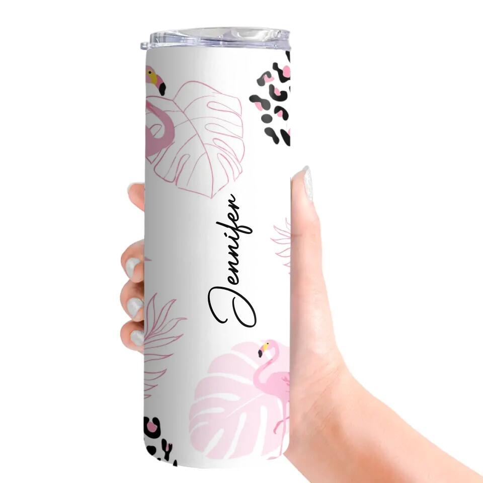 Flamingo with Flower Leopard Pattern - Personalized Tumbler