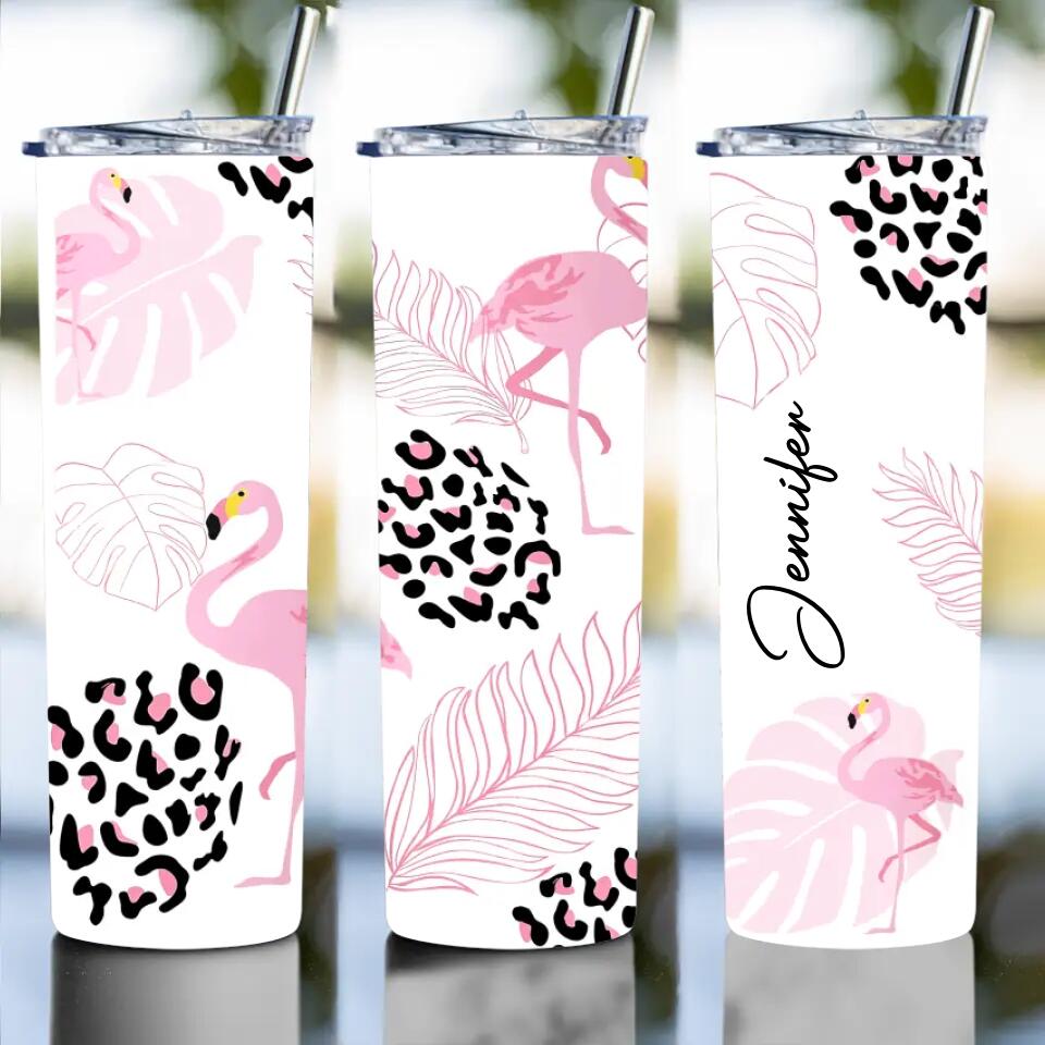 Flamingo with Flower Leopard Pattern - Personalized Tumbler