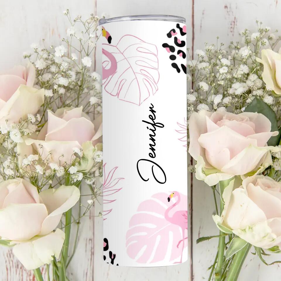 Flamingo with Flower Leopard Pattern - Personalized Tumbler