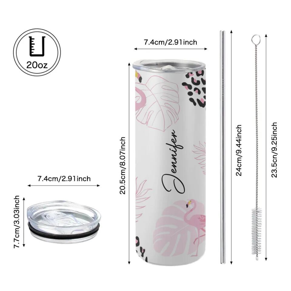 Flamingo with Flower Leopard Pattern - Personalized Tumbler