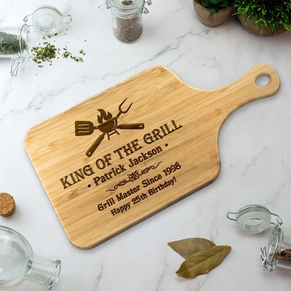 King of the Grill, Personalized Grill Master Since, Custom Name & Years, Wood Cutting Board, Gift for Grill Lover
