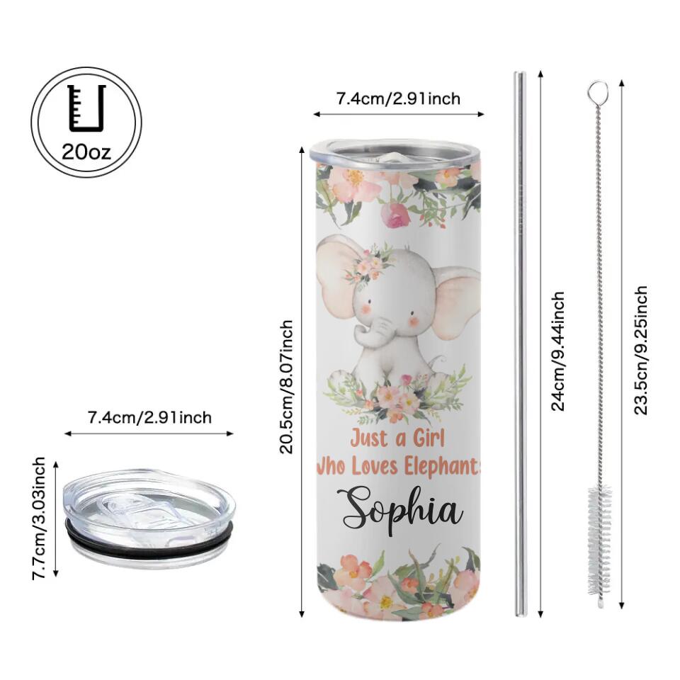 Just A Girl Who Loves Elephants Personalized Skinny Tumbler