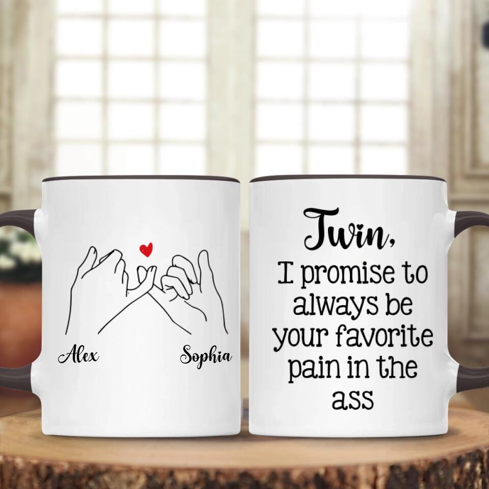 Twin Promise Hand Sign Personalized Accent Mug Birthday Gift