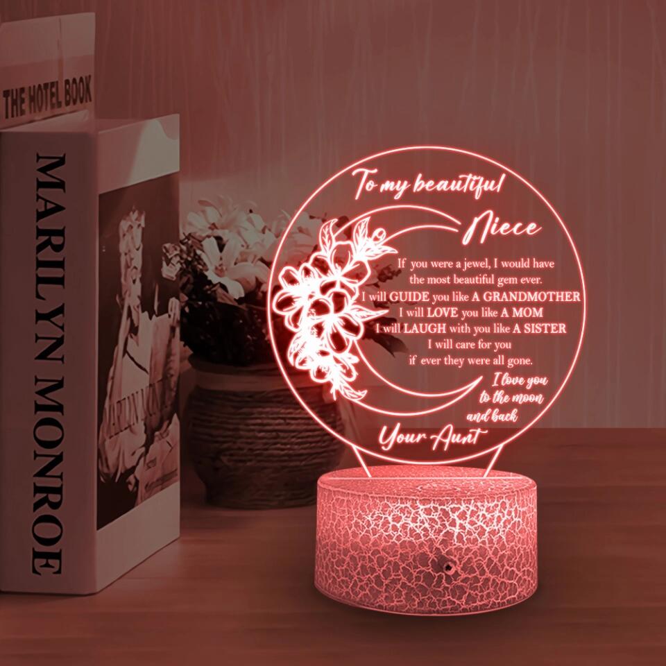 To My Beautiful Niece I Love You To The Moon and Back - Personalized 3D Night Light Lamp