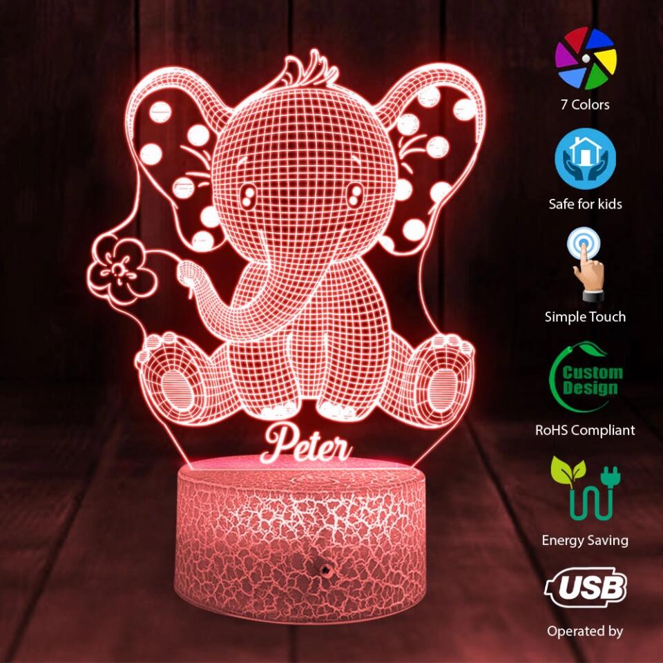Sweet Dreams Elephants Lamp, Personalized 3D Led Light, Cute Gift For Kid, Nursery Room Decor