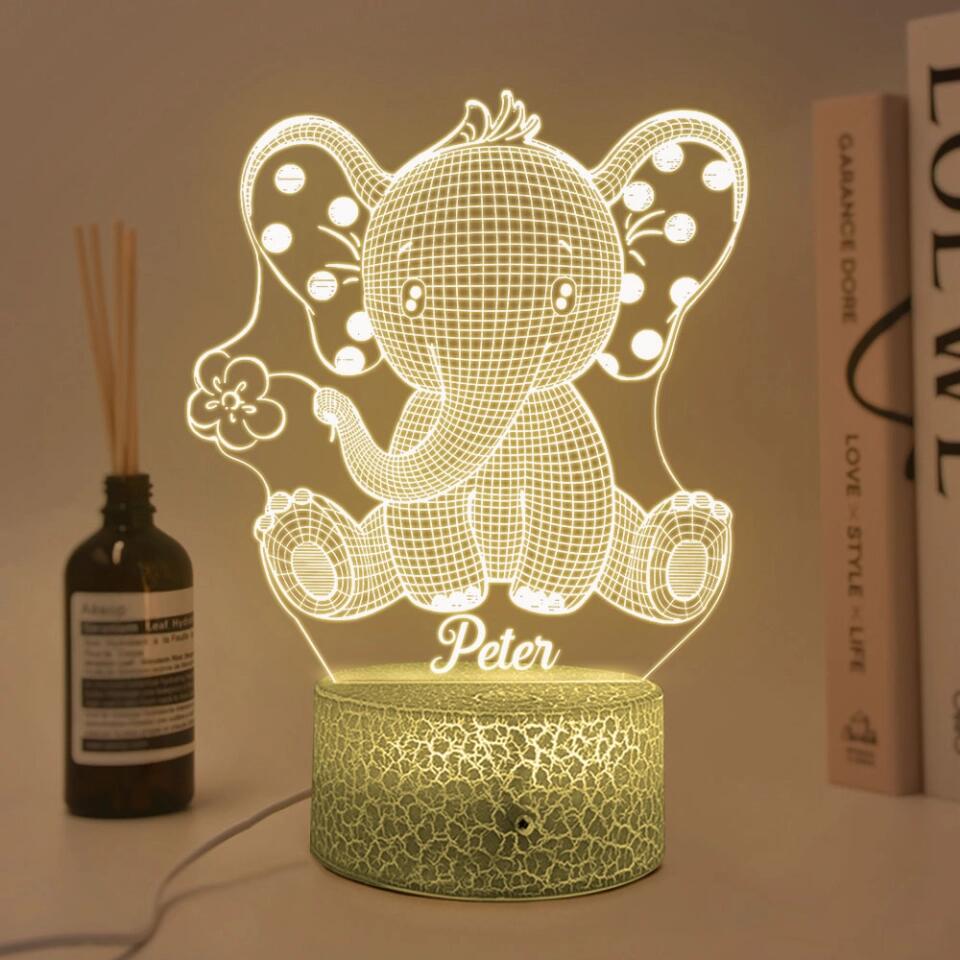Sweet Dreams Elephants Lamp, Personalized 3D Led Light, Cute Gift For Kid, Nursery Room Decor