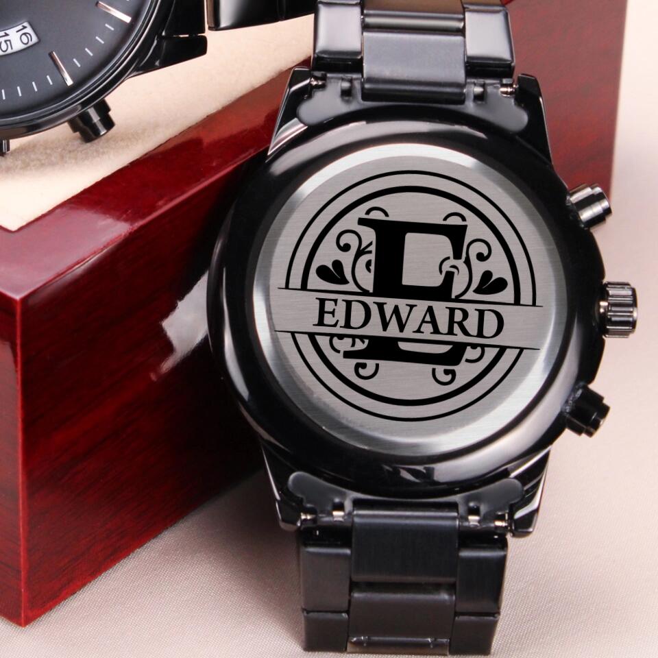 Custom Monogram Personalized Engraved Chronograph Watch With Minimalist Monogram Design Gift For Him