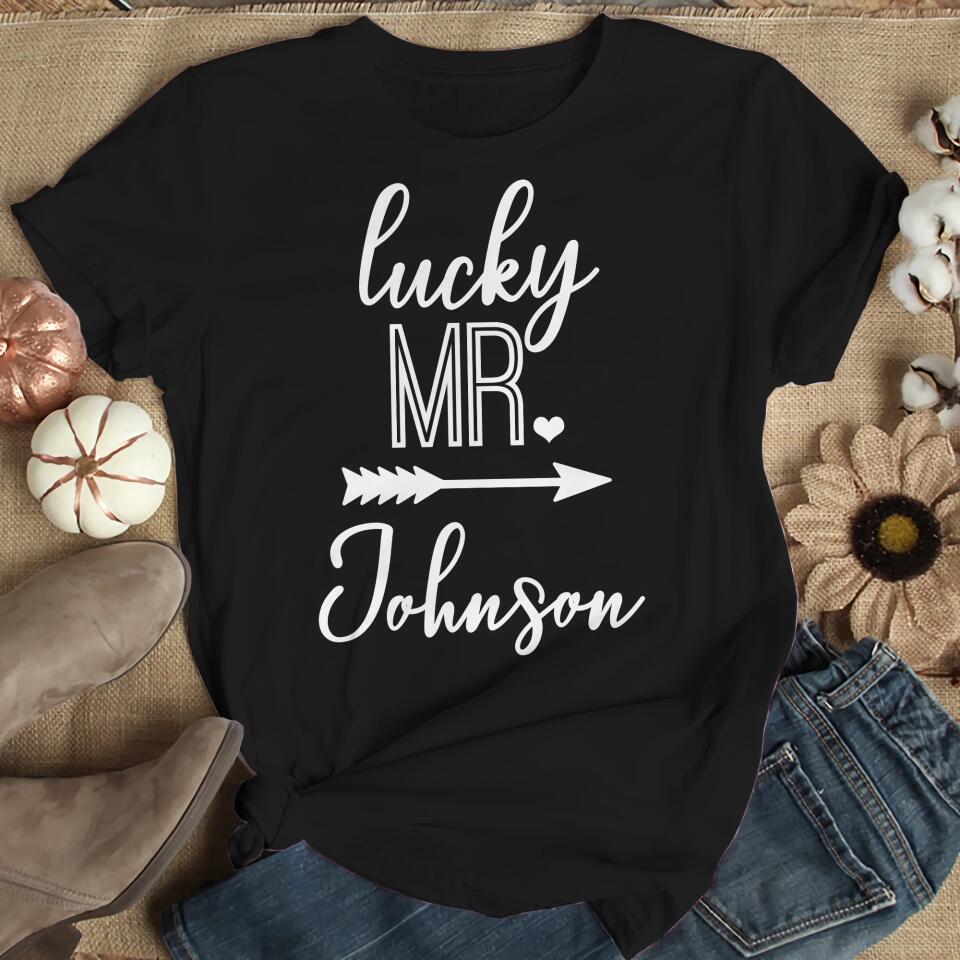 Future Mrs Lucky Mr Custom Matching Tshirts For Couples Engagement Gift