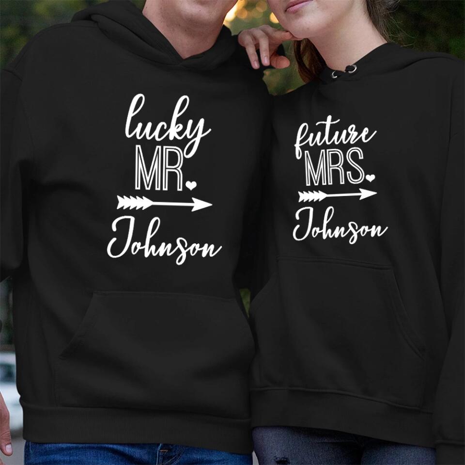 Future Mrs Lucky Mr Custom Matching Tshirts For Couples Engagement Gift
