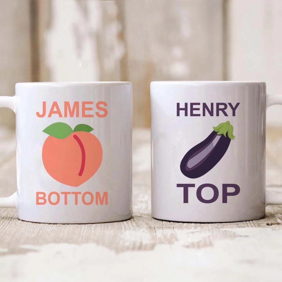 Funny Eggplant Top Peach Bottom Custom Mug Anniversary Gift