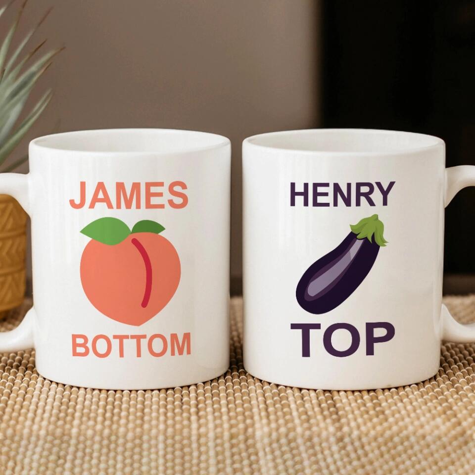 Funny Eggplant Top Peach Bottom Custom Mug Anniversary Gift