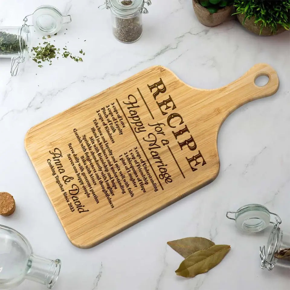 Recipe for a Happy Marriage - Personalized Cutting Board
