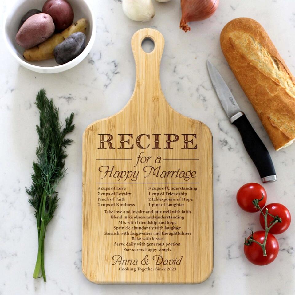 Recipe for a Happy Marriage - Personalized Cutting Board
