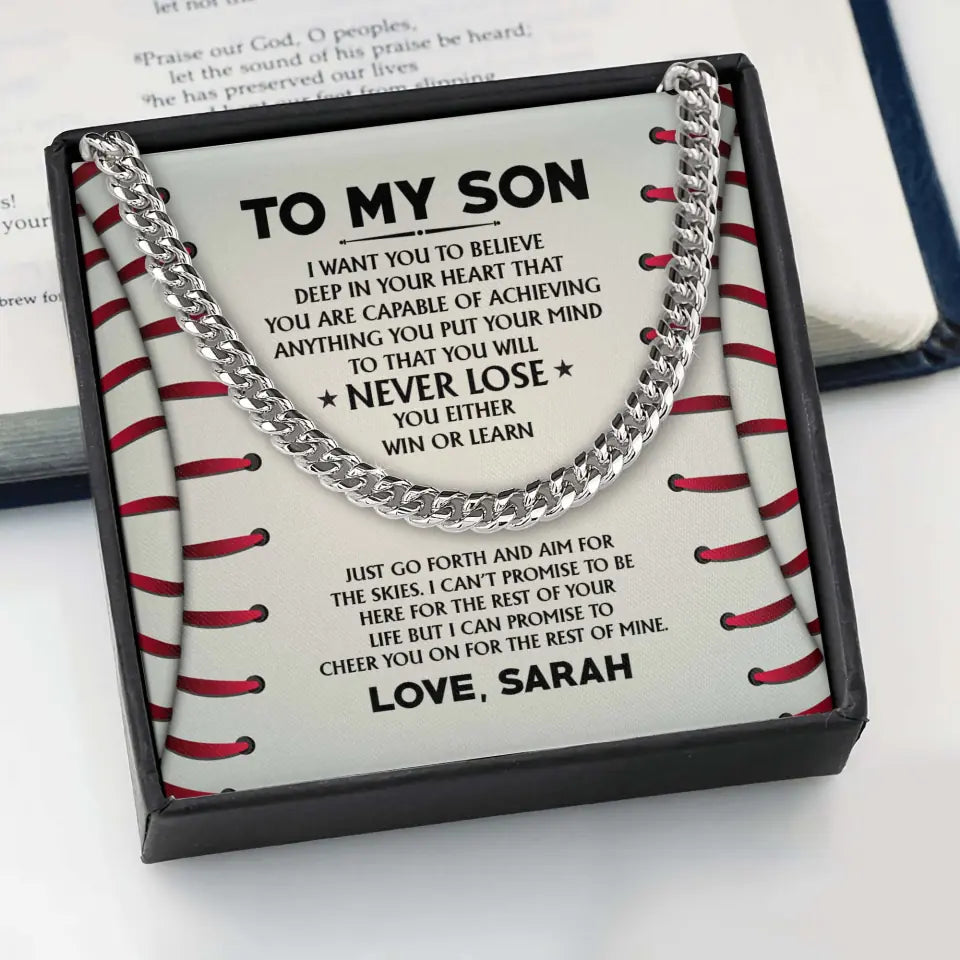 Love Message For Son Baseball Cuban Link Chain Birthday Gift For Son
