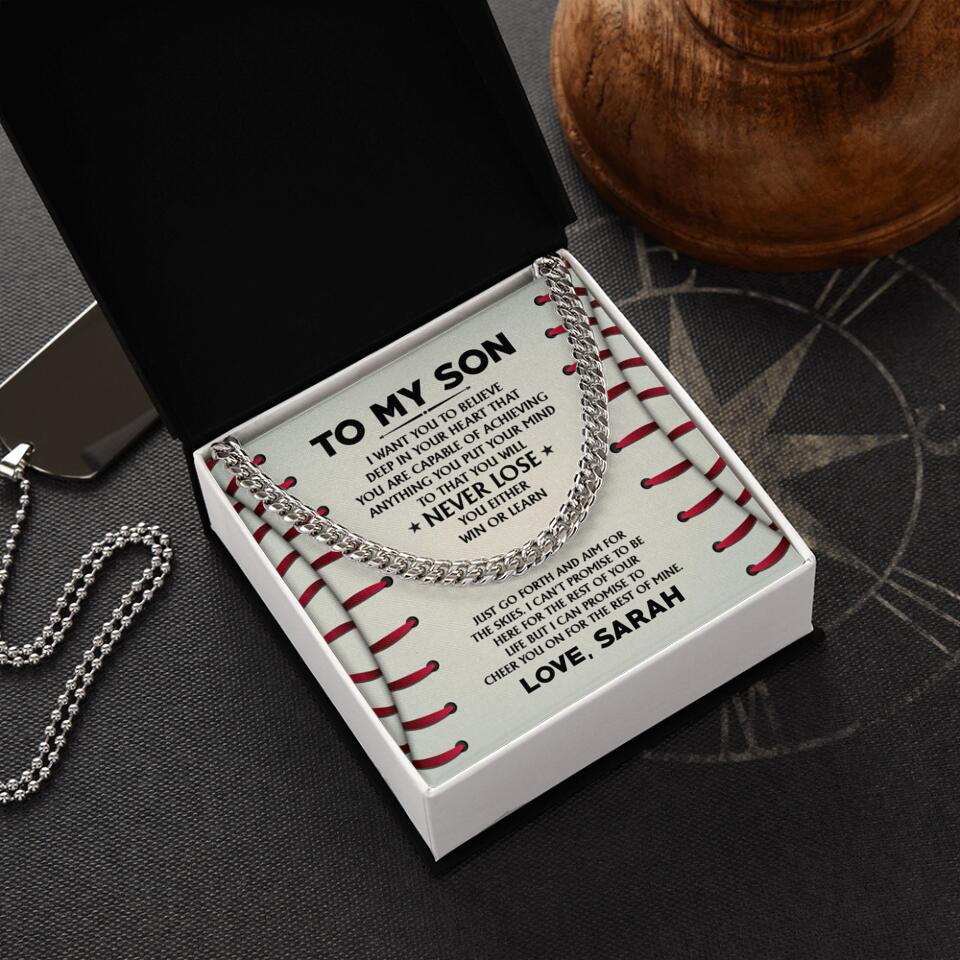 Love Message For Son Baseball Cuban Link Chain Birthday Gift For Son