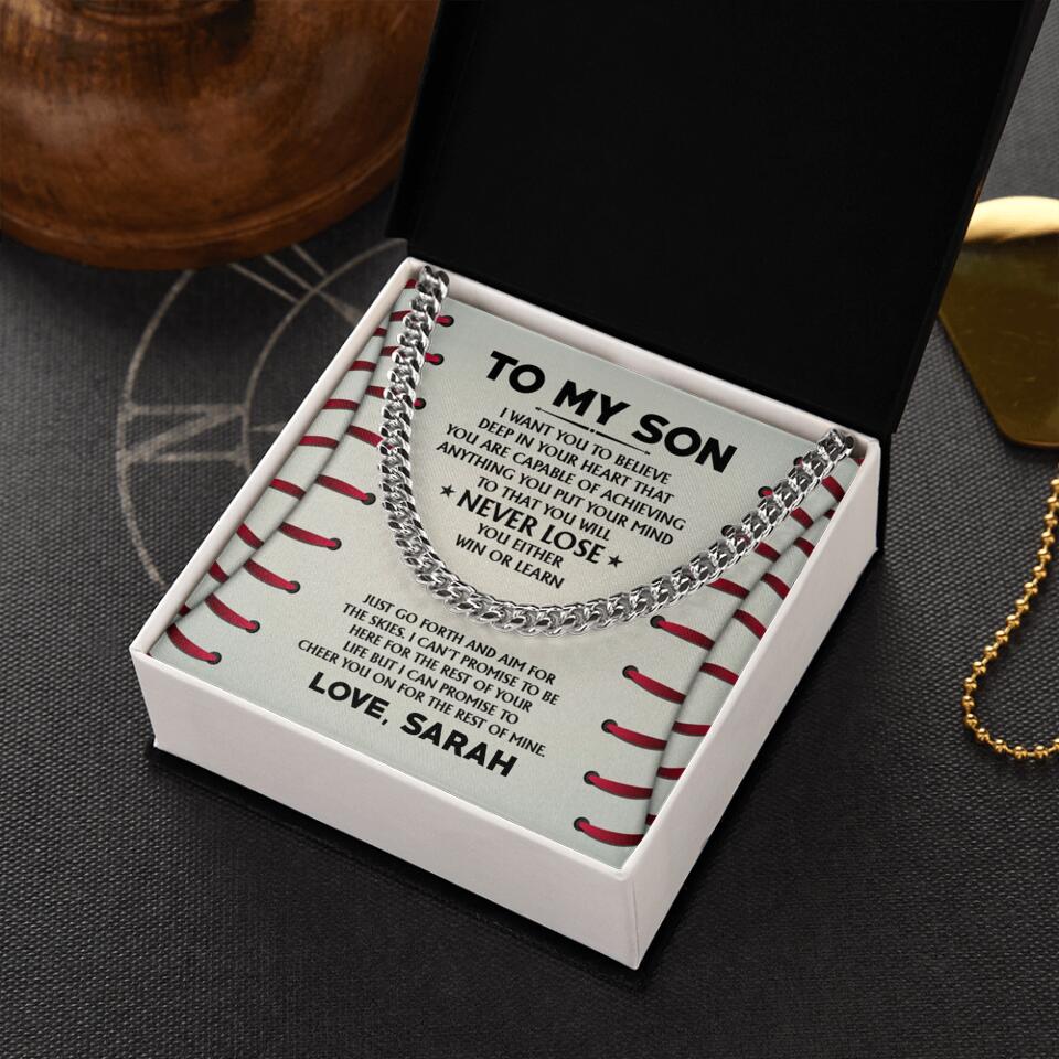 Baseball Gift for Son Grandson Bro Student - Message from Parents Grandparents Teacher - Just Go Forth and Aim for the Skies - Cheer You - Cuban Chain - Jewelry - Birthday Gift - Graduation Gift - 303ICNTLJE438