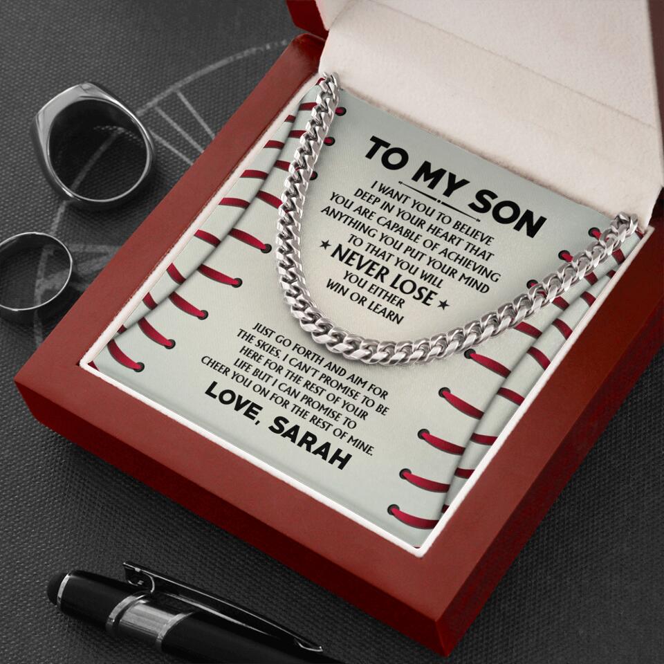 Love Message For Son Baseball Cuban Link Chain Birthday Gift For Son