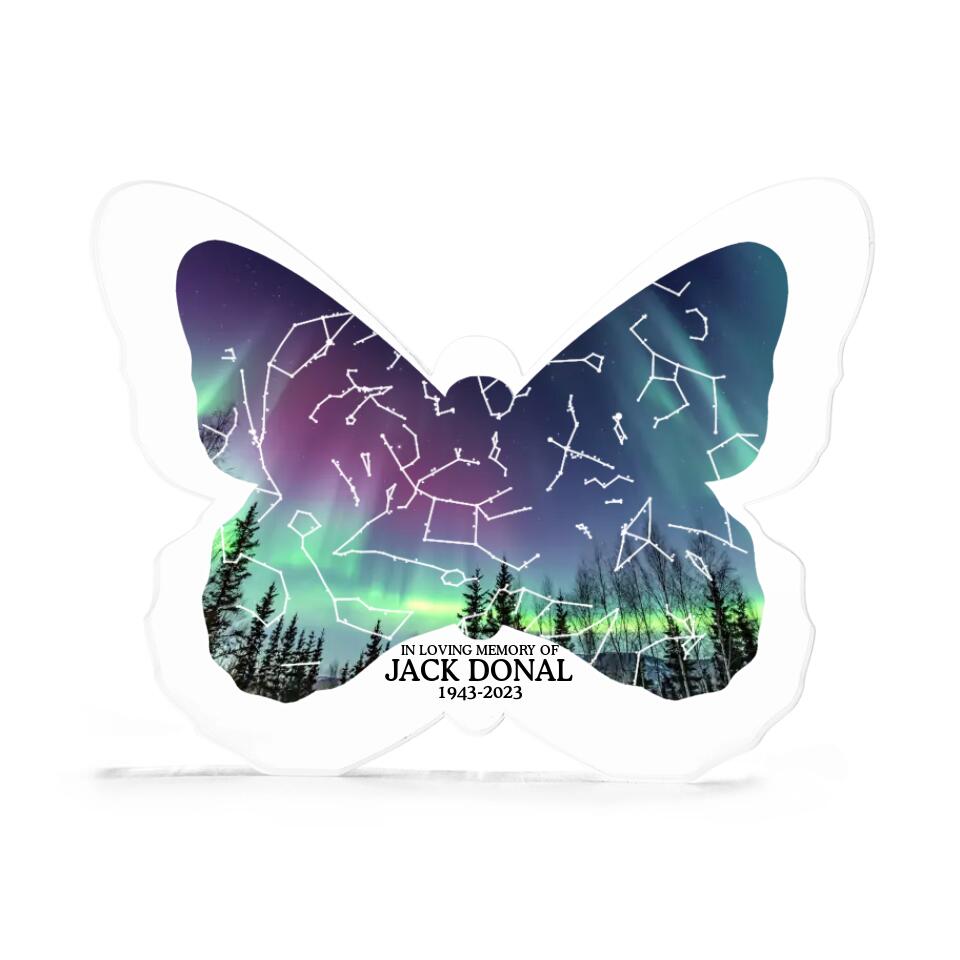 In Loving Memory Butterfly Shaped Custom Star Map Plaque Memorial Gift