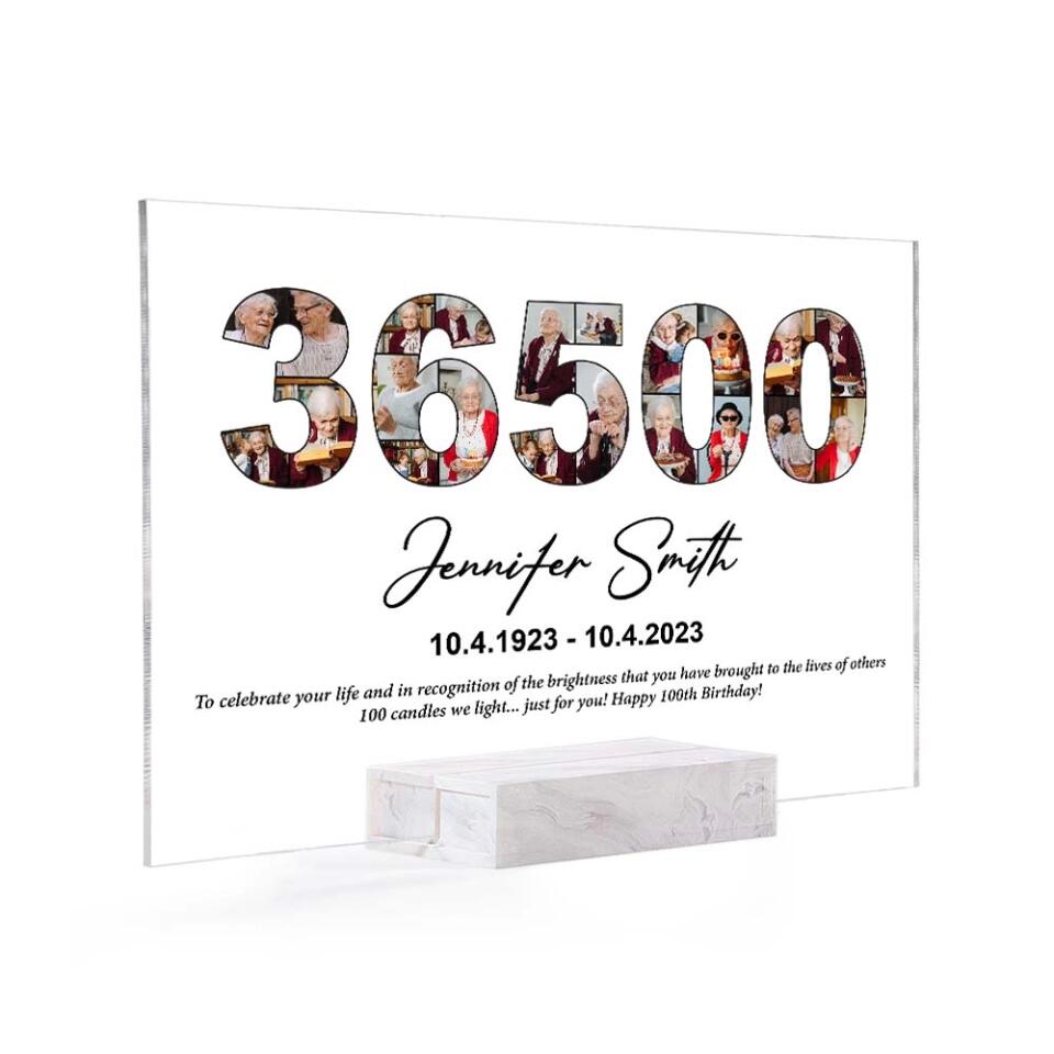 36500 Days - Personalized Acrylic Plaque - Custom Name, Date & Photo - 100th Birthday Gift