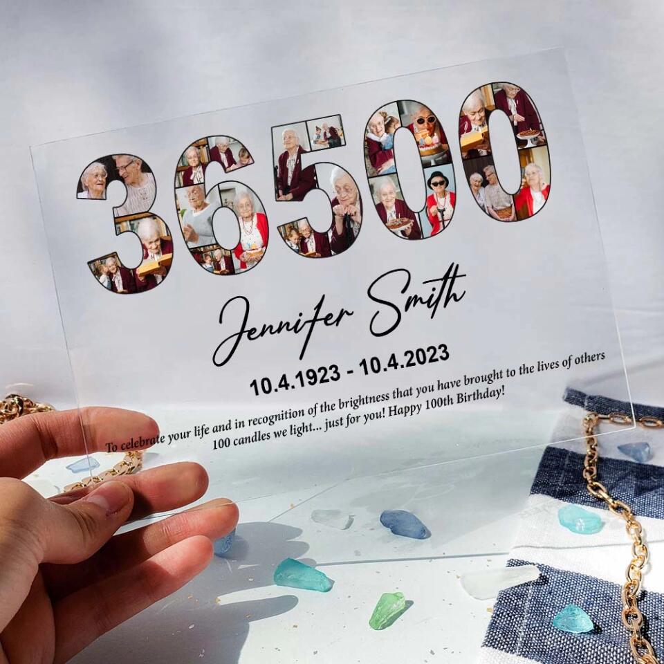 36500 Days - Personalized Acrylic Plaque - Custom Name, Date & Photo - 100th Birthday Gift
