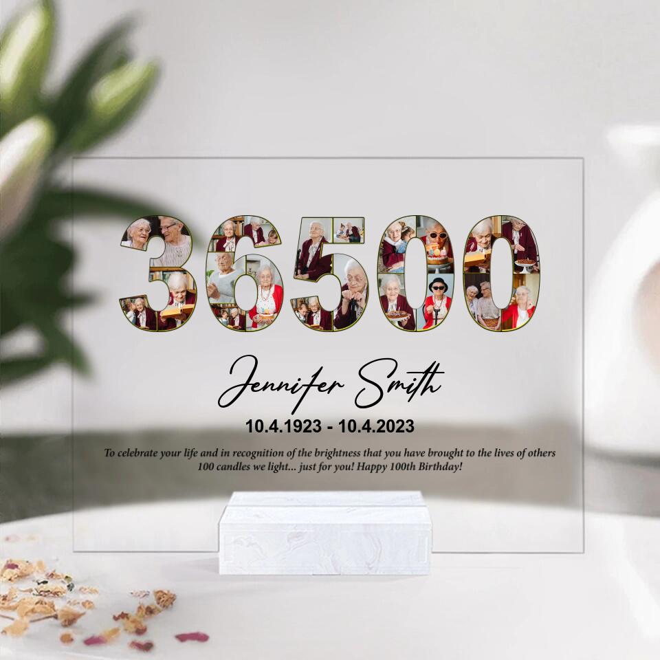 36500 Days - Personalized Acrylic Plaque - Custom Name, Date & Photo - 100th Birthday Gift