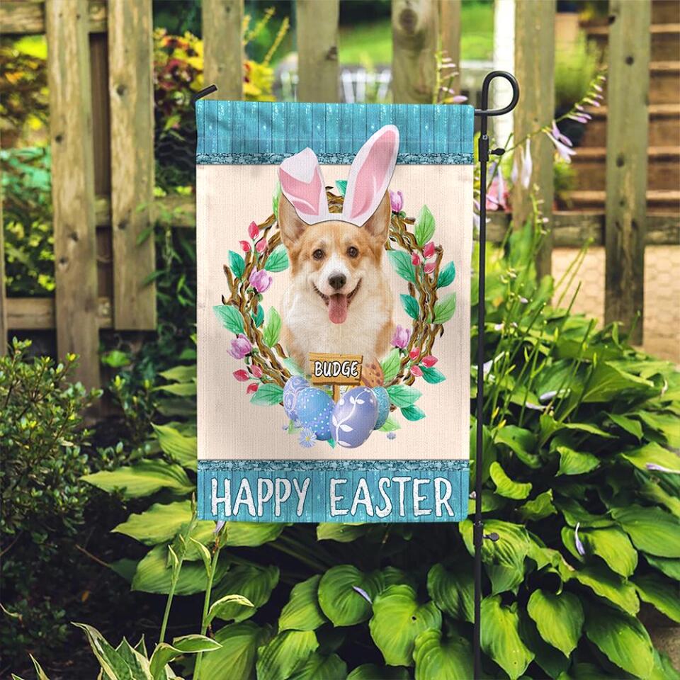 Happy Easter with Pet Floral Wreathe - Personalized Garden Flag