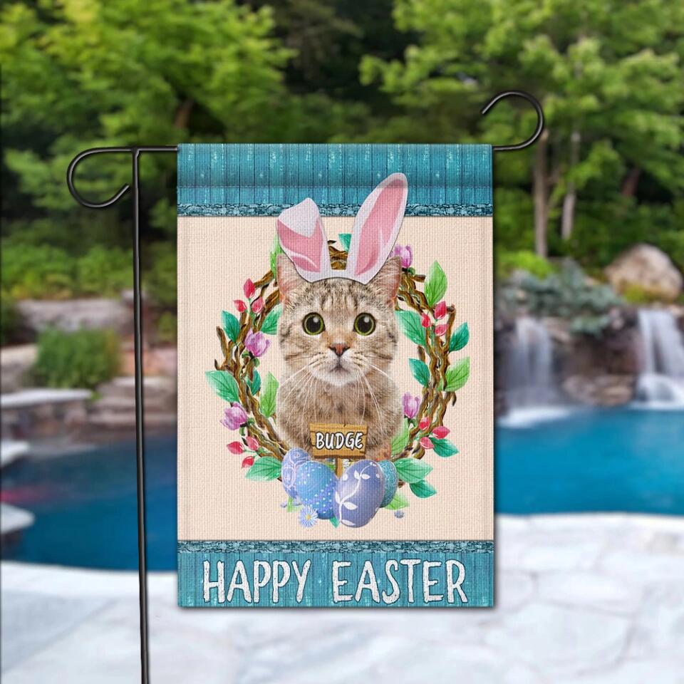 Happy Easter with Pet Floral Wreathe - Personalized Garden Flag