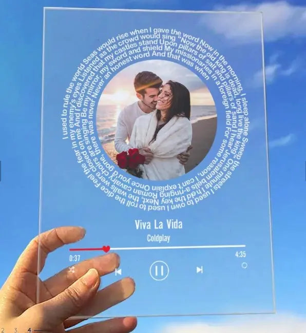 Happy Couple With Song Lyrics - Personalized Acrylic Plaque - Gift For Couple On Anniversary