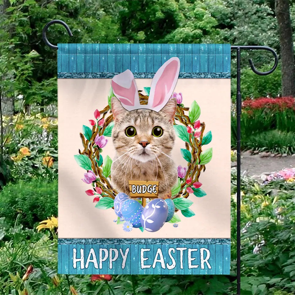Happy Easter with Pet Floral Wreathe - Personalized Garden Flag
