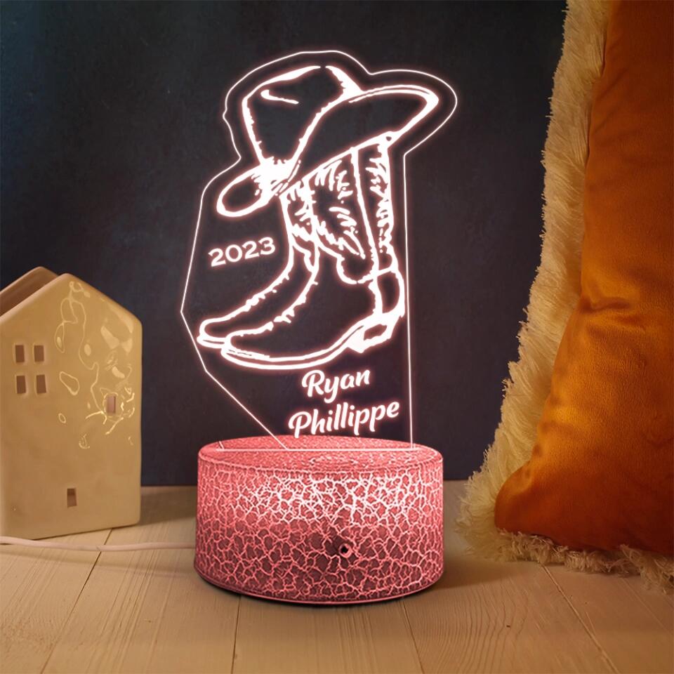 Cowboy Cowgirl Boot Art - Custom 3D Night Light - Gifts For Horse Riders, Esquetrian