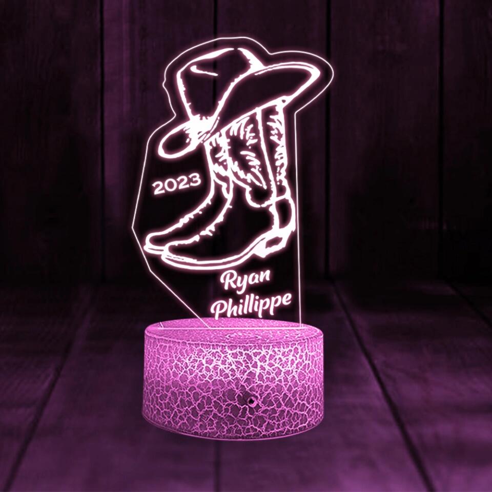 Cowboy Cowgirl Boot Art - Custom 3D Night Light - Gifts For Horse Riders, Esquetrian
