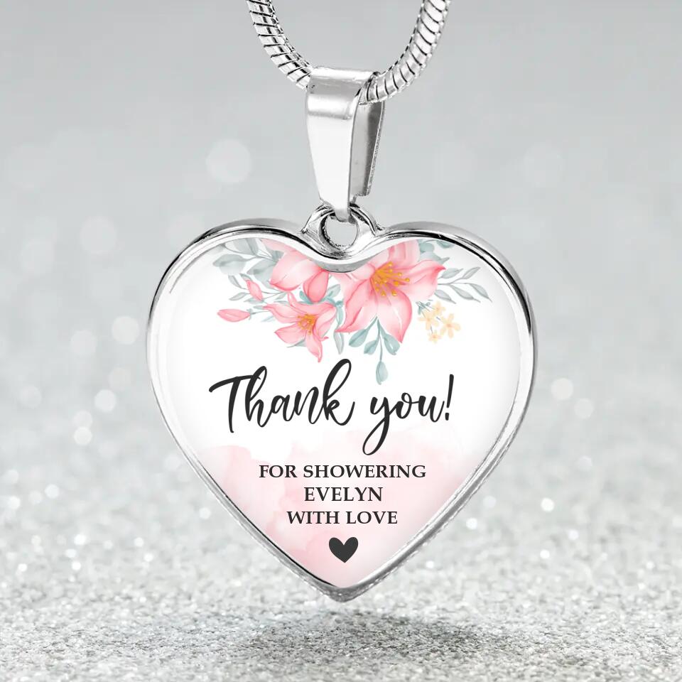 Floral Thank You for Showering Baby with Love - Personalized Heart Luxury Necklace/Keychain