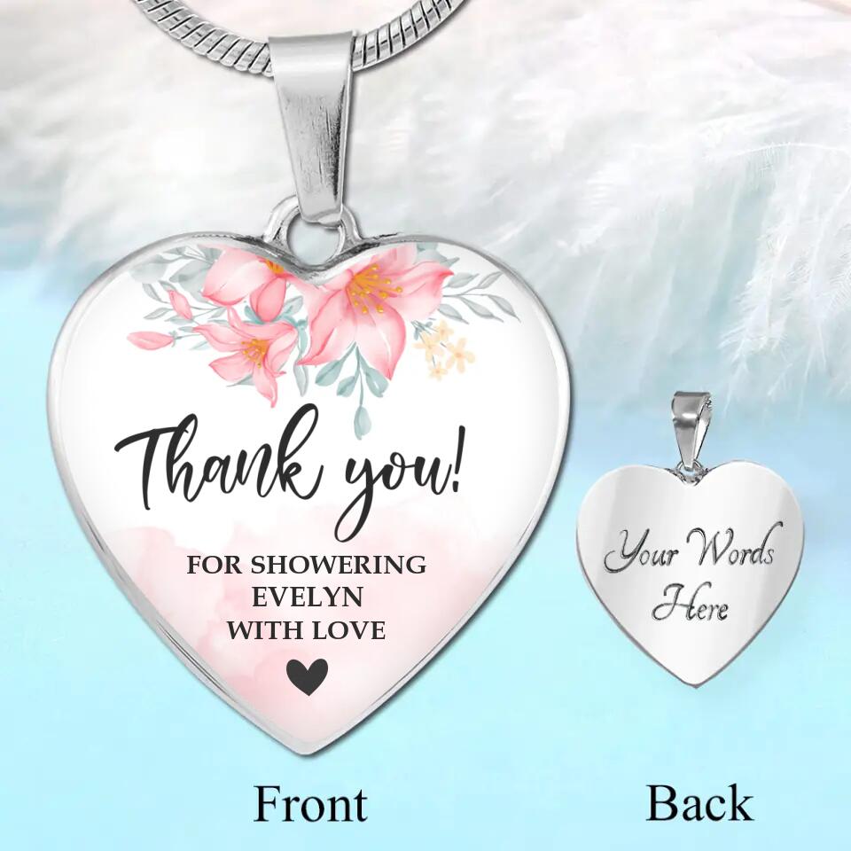 Floral Thank You for Showering Baby with Love - Personalized Heart Luxury Necklace/Keychain