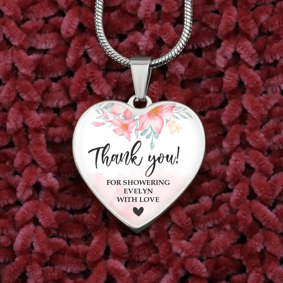 Floral Thank You for Showering Baby with Love - Personalized Heart Luxury Necklace/Keychain