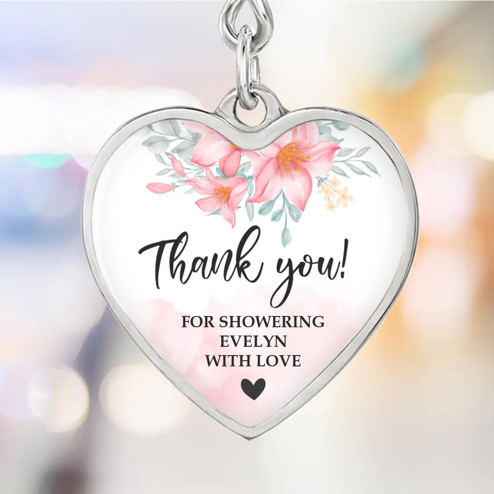 Floral Thank You for Showering Baby with Love - Personalized Heart Luxury Necklace/Keychain