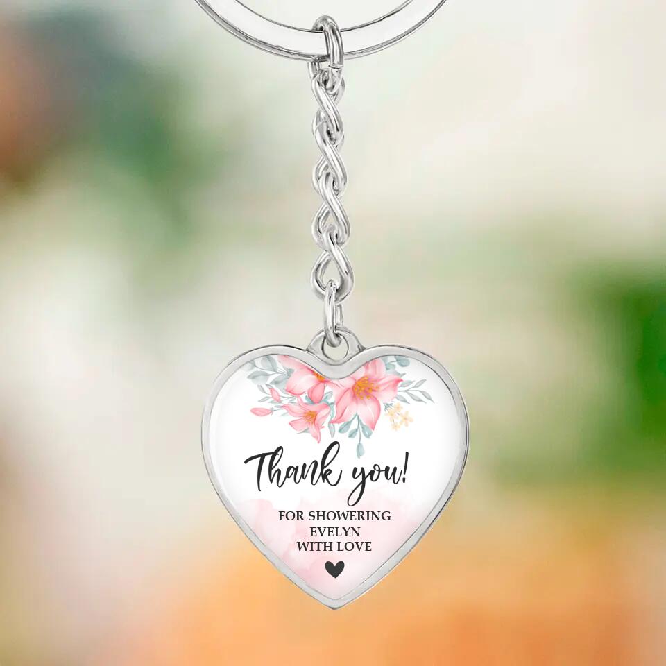 Floral Thank You for Showering Baby with Love - Personalized Heart Luxury Necklace/Keychain
