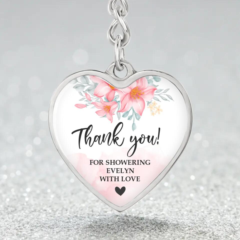 Floral Thank You for Showering Baby with Love - Personalized Heart Luxury Necklace/Keychain
