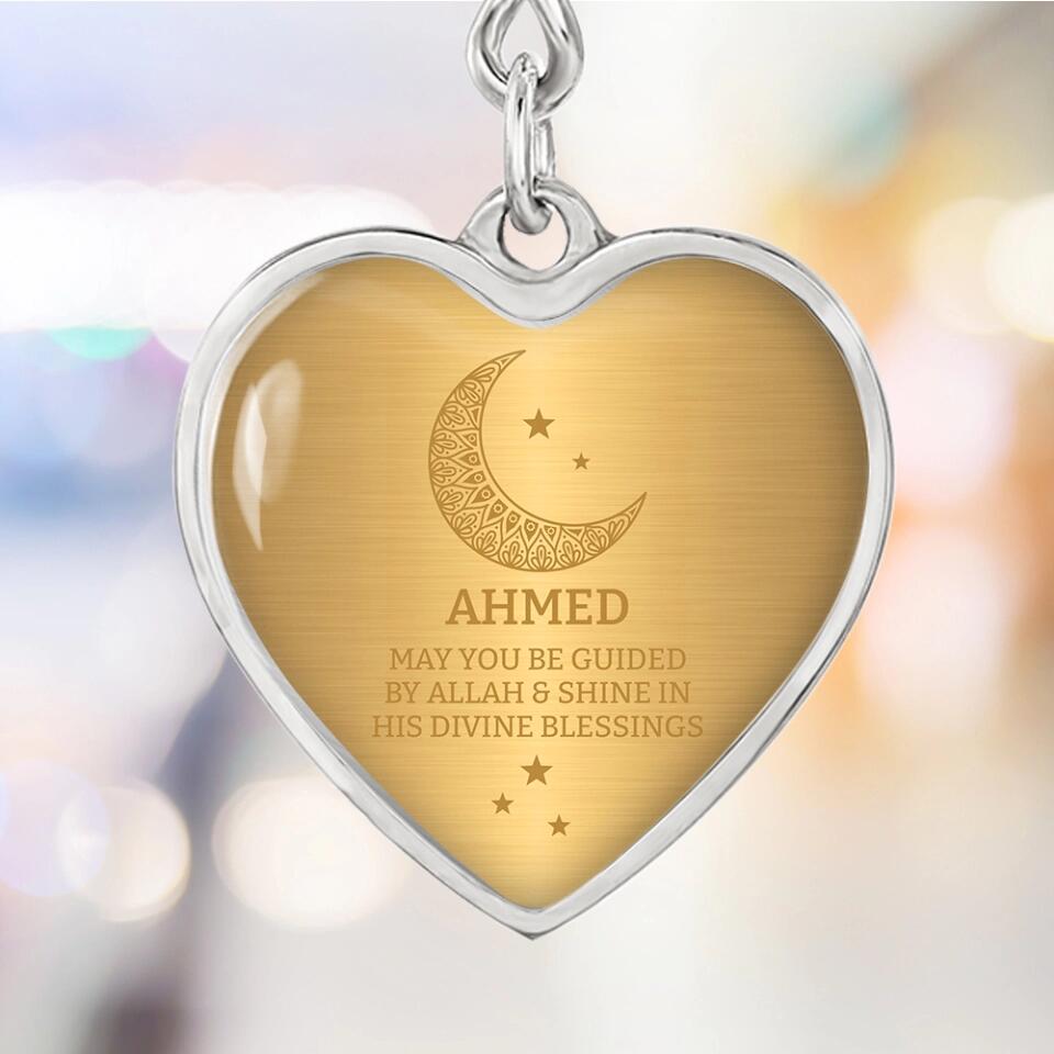 May You Be Guided By Allah And Shine In His Blessings - Personalized Heart Keychain Silver Luxury Necklace - Best Eid Gift -304IHPNPJE419