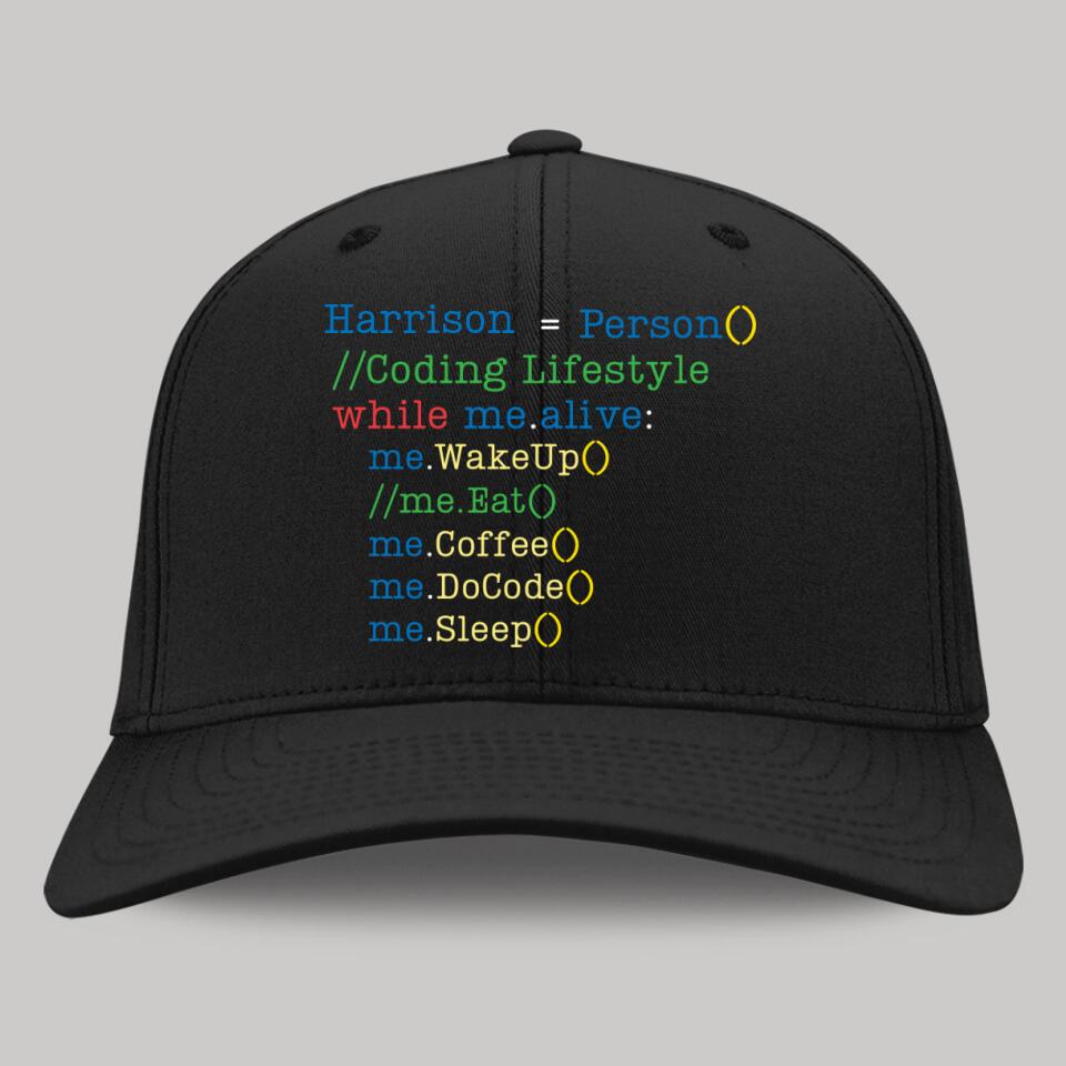 Coding Lifestyle While Me Allive Wake Up Eat Coffee Do Code Sleep - Personalized Twill Cap - Gift For Coder