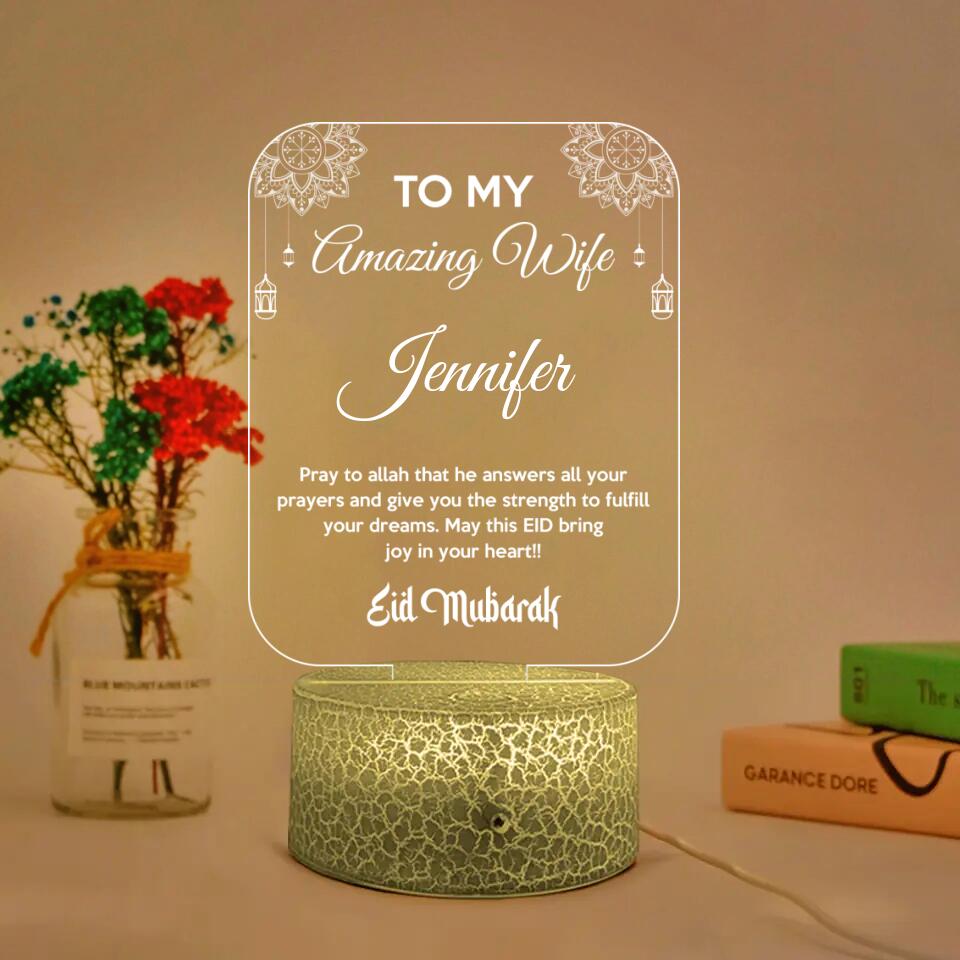 To My Amazing Wife/Husband Pray To Allah Personalized 3D Led Light Eid Gift For Family