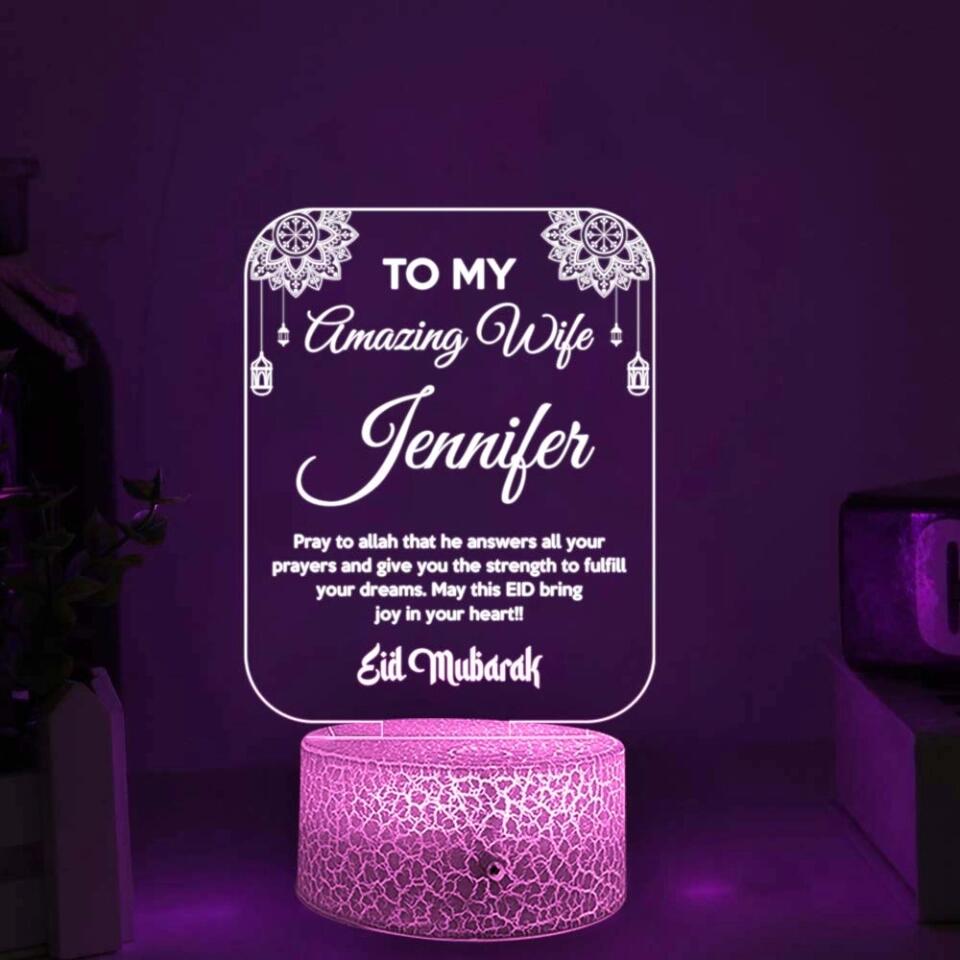 To My Amazing Wife/Husband Pray To Allah Personalized 3D Led Light Eid Gift For Family