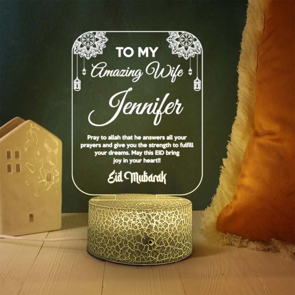 To My Amazing Wife/Husband Pray To Allah Personalized 3D Led Light Eid Gift For Family