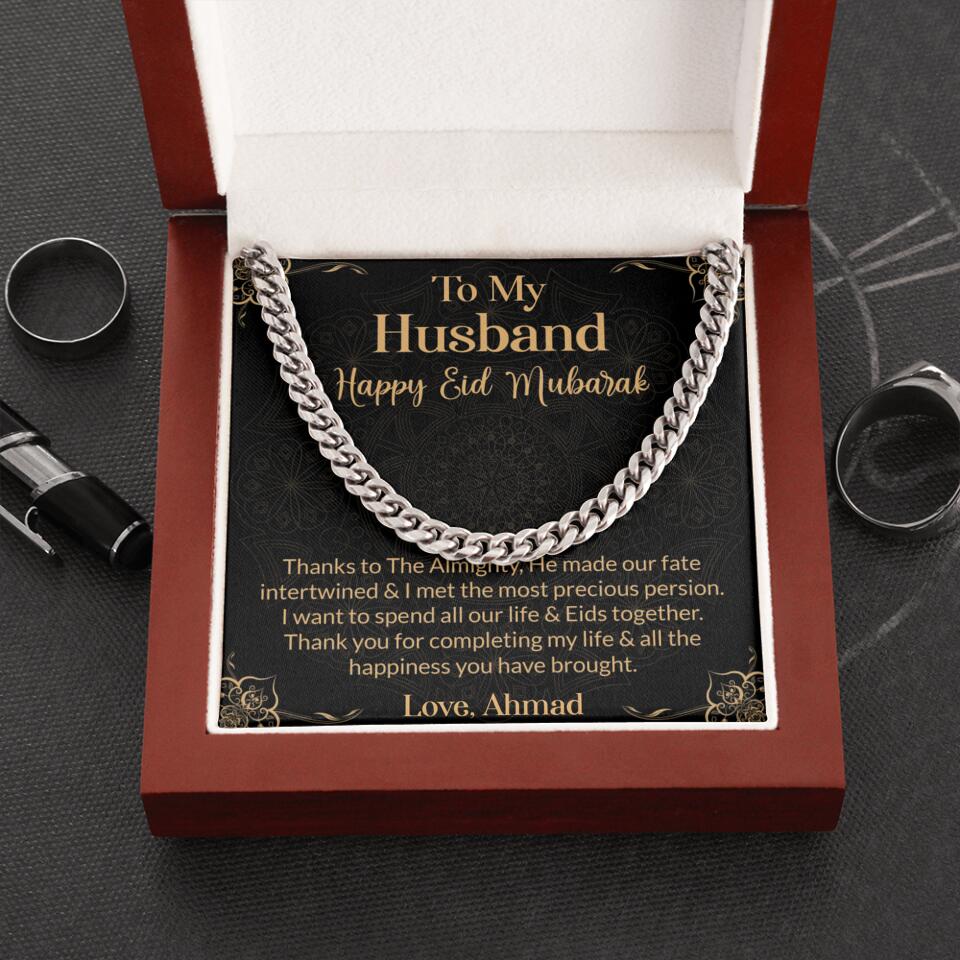 To My Husband Happy Eid Mubarak Personalized Cuban Link Chain