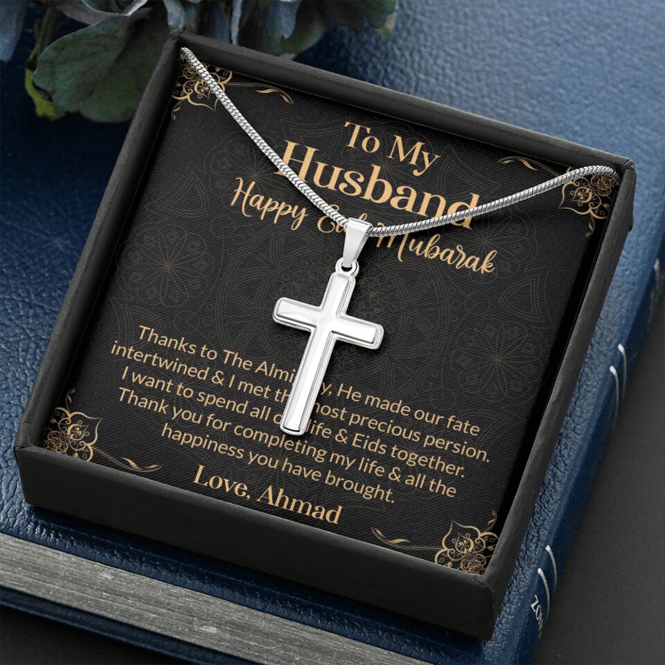 To My Husband Happy Eid Mubarak Personalized Cuban Link Chain