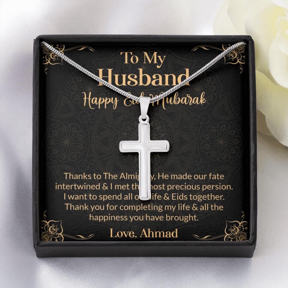 To My Husband Happy Eid Mubarak Personalized Cuban Link Chain
