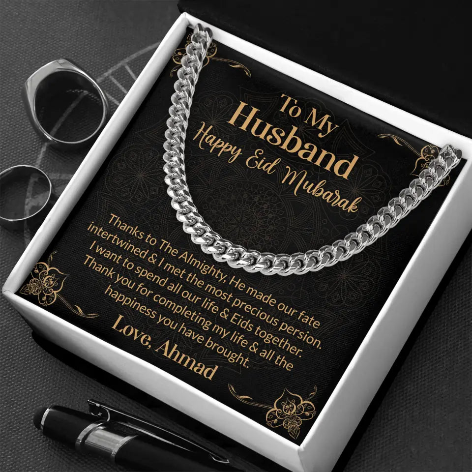 To My Husband Happy Eid Mubarak Personalized Cuban Link Chain