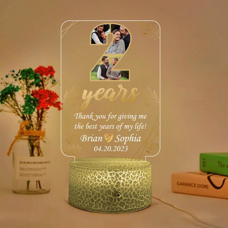 2 Years, Thank You For Giving Me The Best Years Of My Life - Personalized LED Light - 2 Year Anniversary Gift