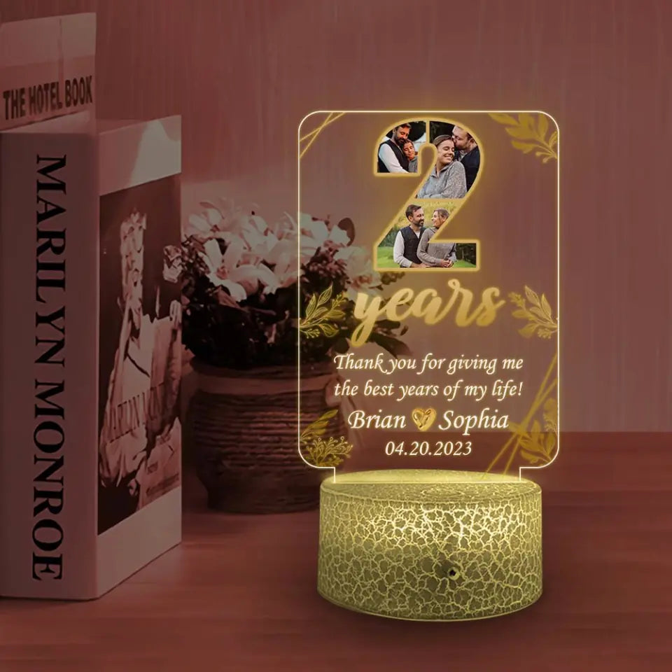 2 Years, Thank You For Giving Me The Best Years Of My Life - Personalized LED Light - 2 Year Anniversary Gift