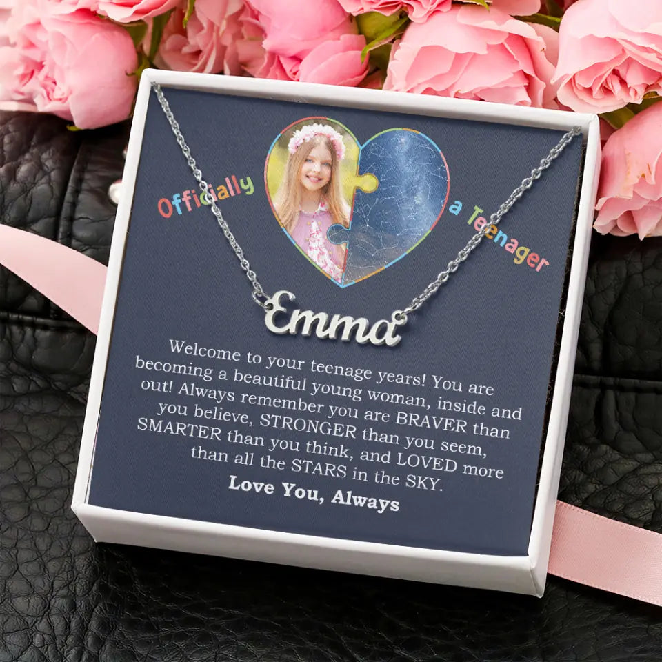 Officially a Teenager - Welcome to Your Teenager Years - Remember You Are Braver Than You Believe - 
 Star Map - Personalized Name - Name Necklace - Jewelry - Birthday Gift - Gift for Girls Daughter Niece - 304ICNNPJE484