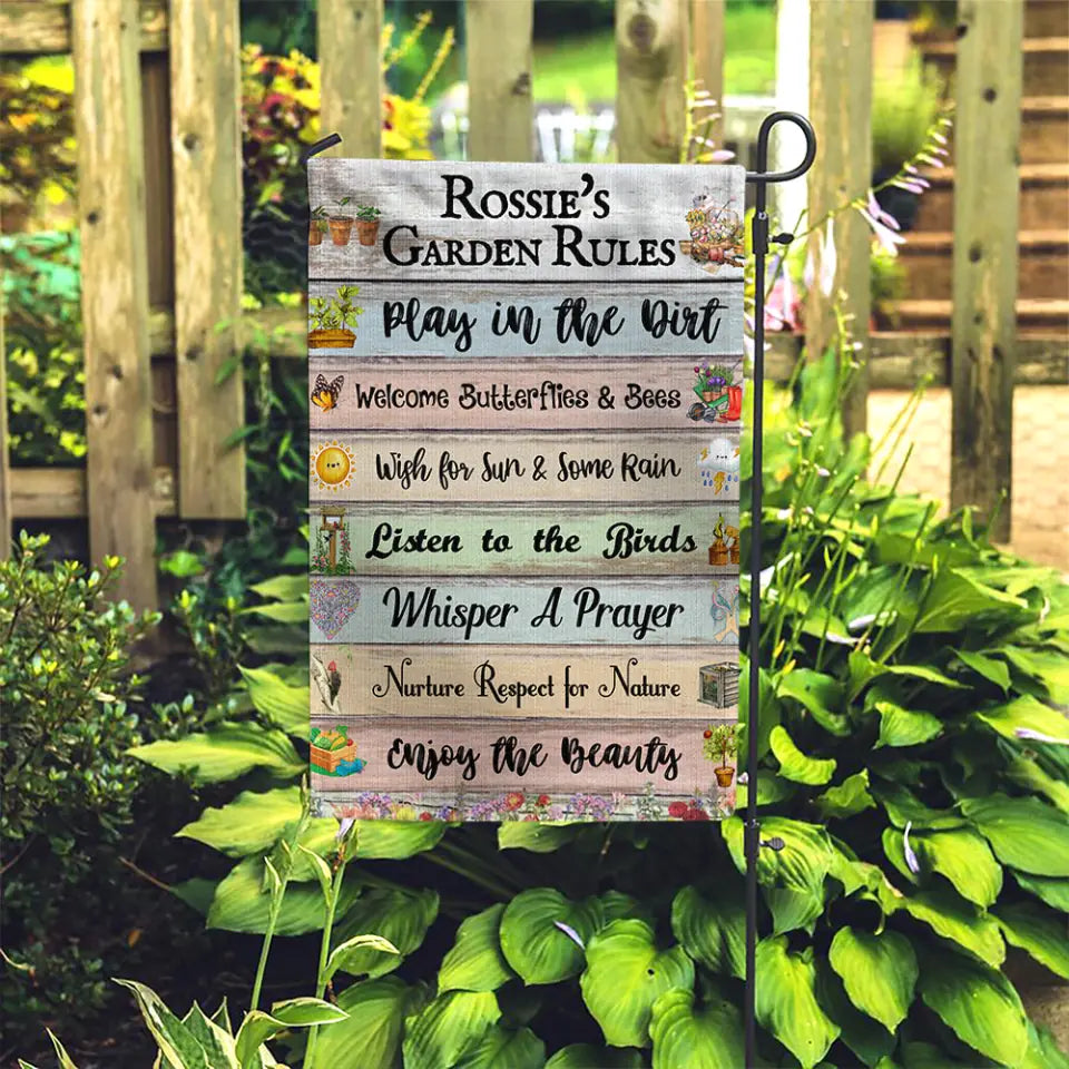 Gardening Addiction - Garden Rule - Playing in the Dirt Butterflies Bees - Garden Flag - Personalized Name - Family Name - Garden Sign - Birthday Gift - Housewarming Gift - for Gardening Lovers - 304ICNNPFL479